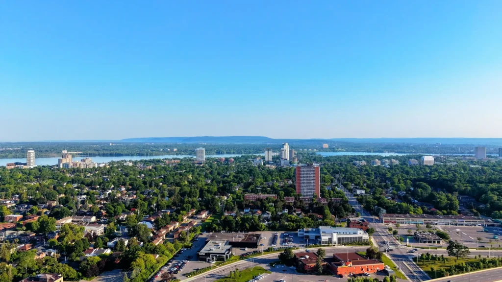 Aerial view of Barrie, Ontario and the Kempenfelt Bay waterfront
